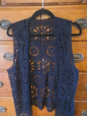 Crochet Openwork Vest in Black